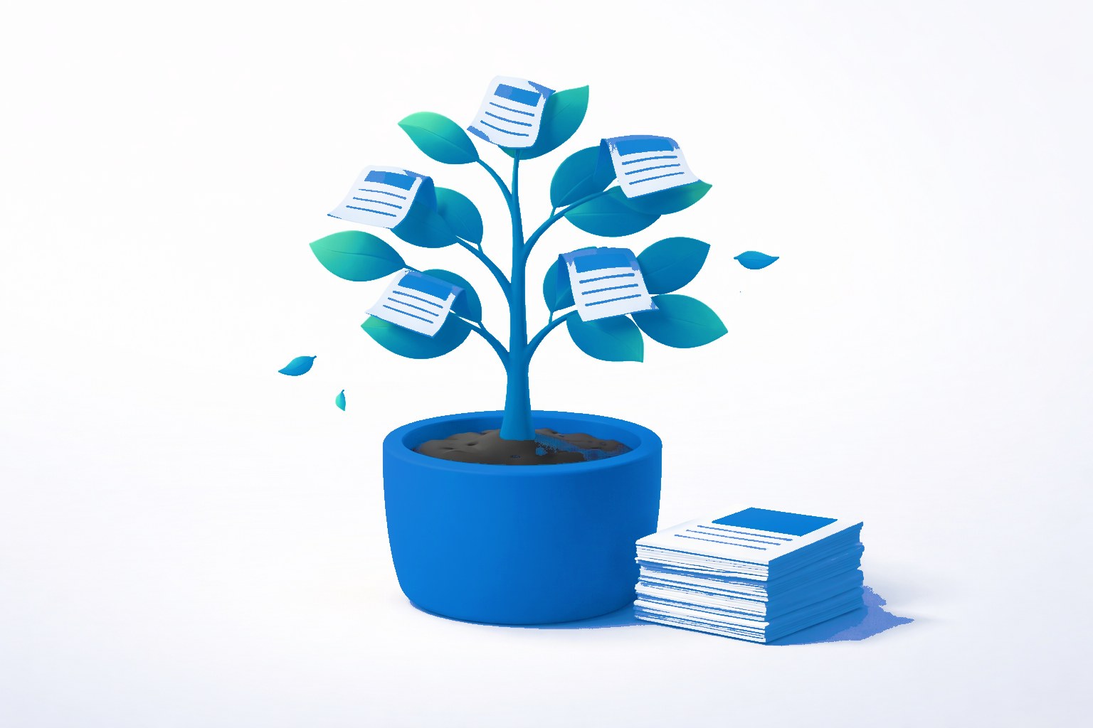 Illustration of a blog growing article by article on its own domain